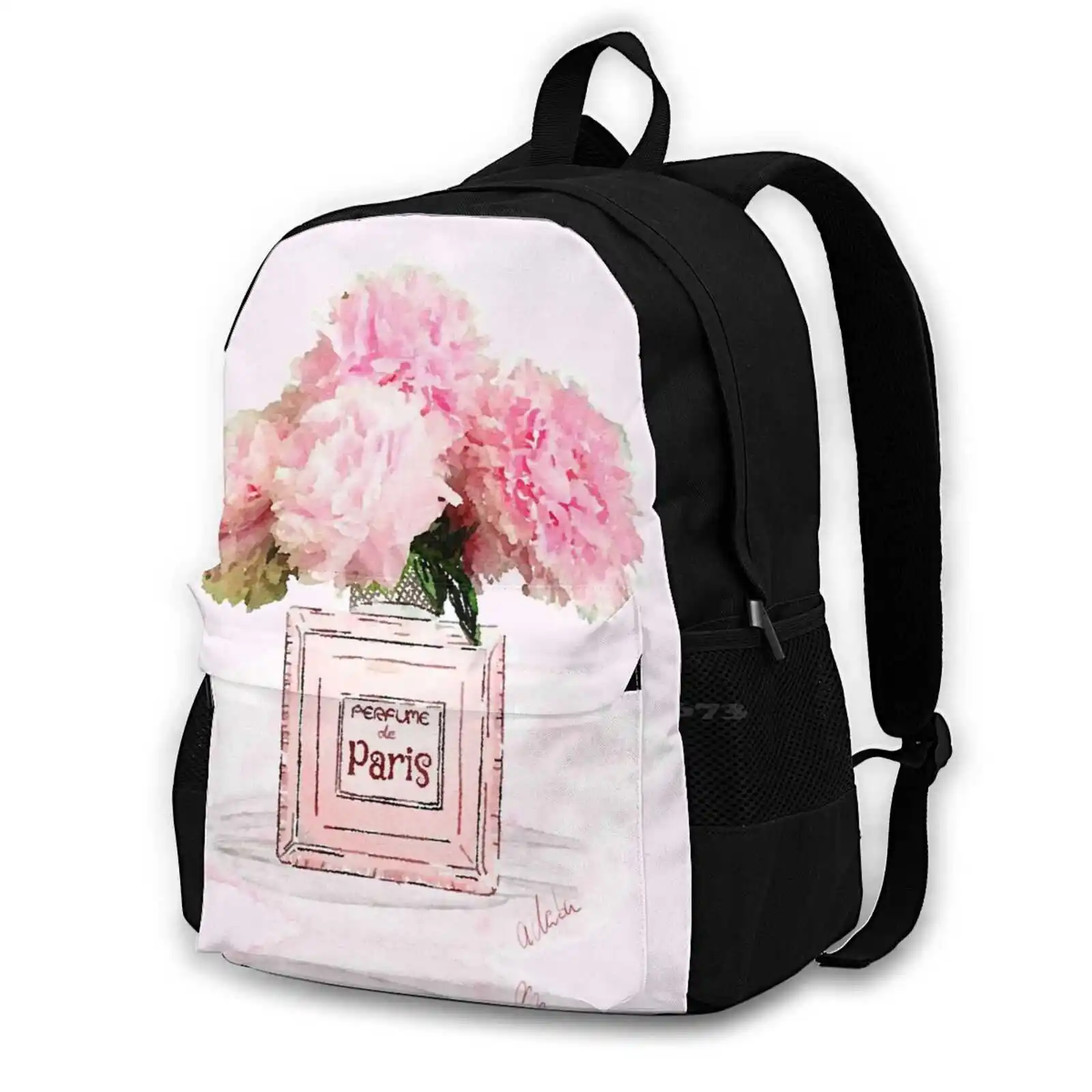 Pretty Pink Peonies In In Watercolor Bag Backpack For Men Women Girls Teenage Black Pastel Pink Peony Peonies