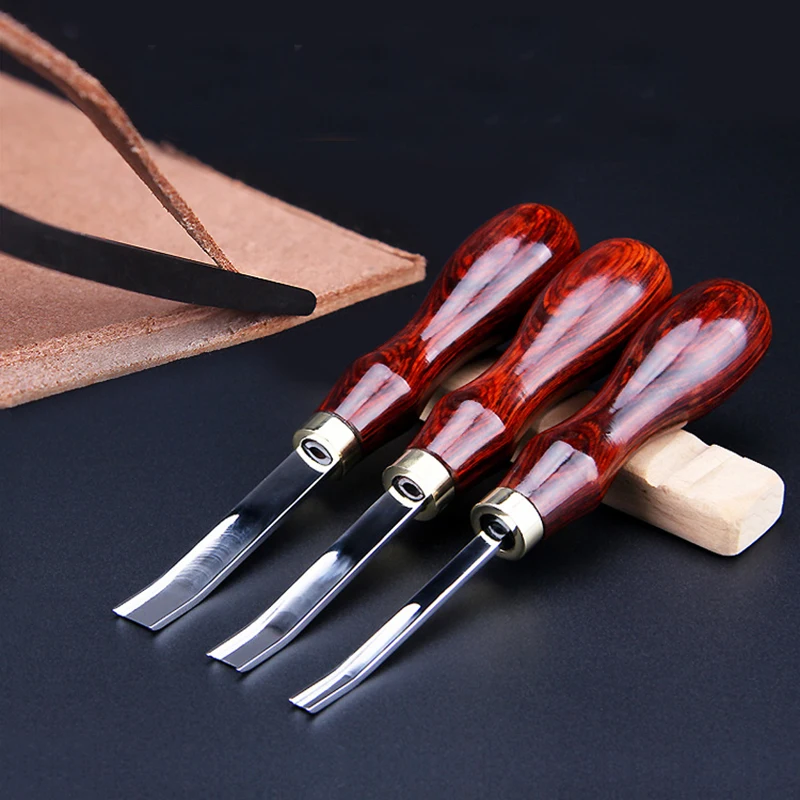 

Professional French Style Beveler Leather Skiving Thinning Trimming Tool Ebony Handle Convex Grind Leather Craft Tools