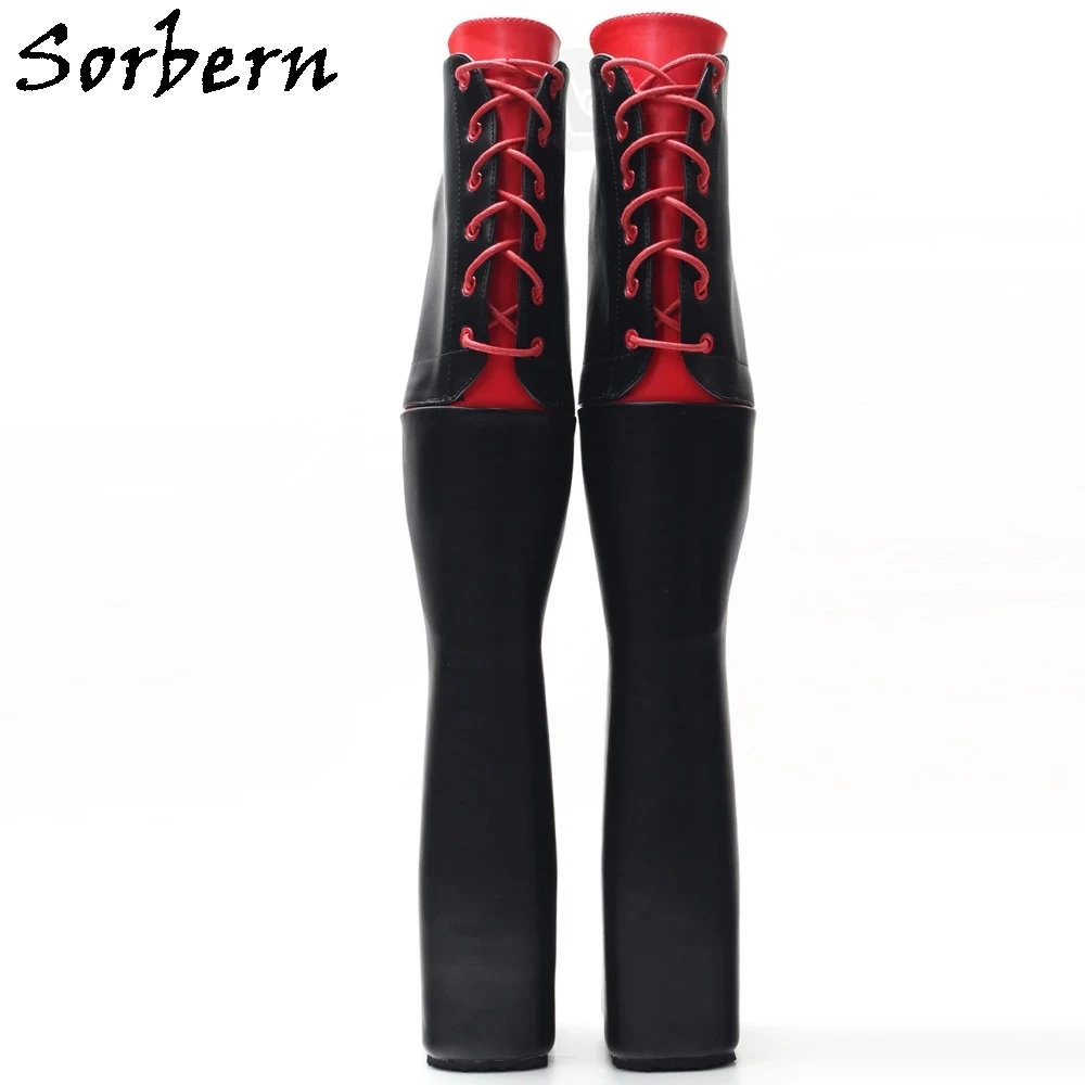 Sorbern Black Red Ballet Boots Lace Up Ankle High Thick Platform Drag Queen Sexy Fetish Shoes 38cm Painful Tiptoe Booties
