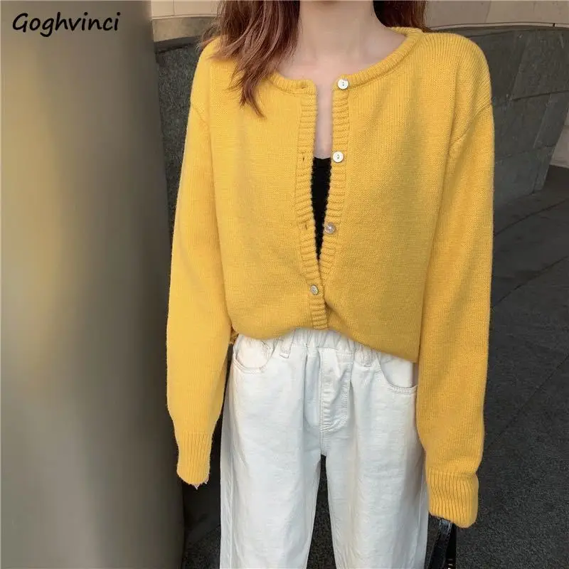 Cardigan Sweaters Women Tops Winter Single Breasted O-neck Korean Style Solid Simple Elegant High Quality Leisure Soft All-match