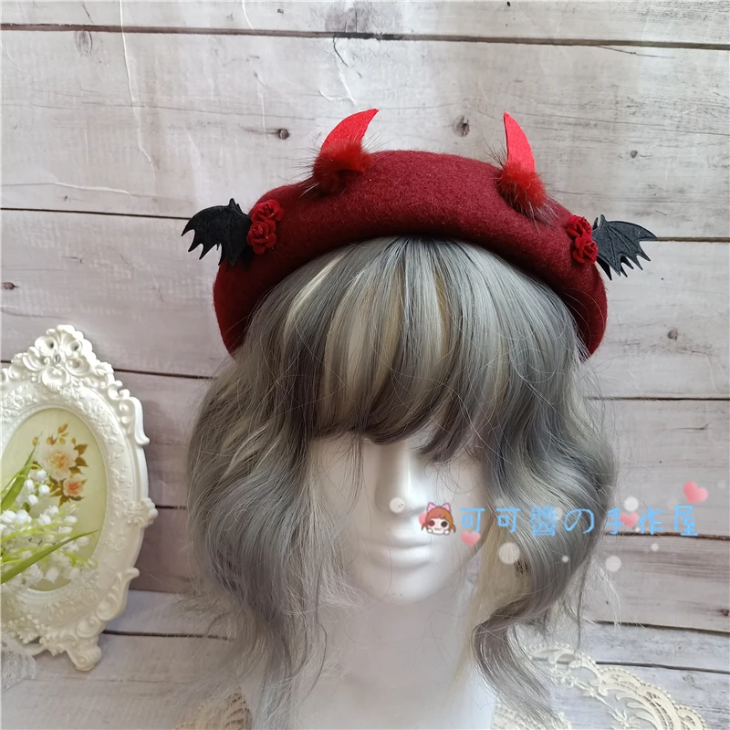 Beret Dark KILL Demon BAT Wing Lolita Baked Cake Hat Black Wine Hat Women Beret