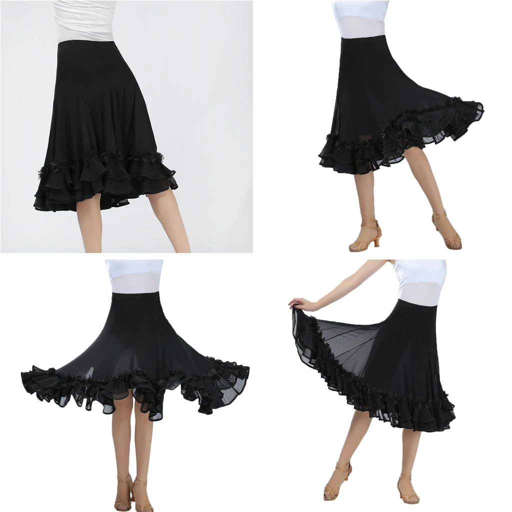 Women\'s Dance Skirt Red Ballroom Flamenco Standard Dress Black Waltz Party Smooth Swing Long dress Clothes