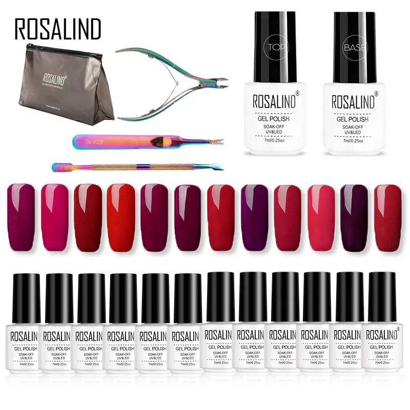 ROSALIND-Juego de Herramientas de manicura para uñas, Kit para pulir, Base de aceite, bolsa superior de esmalte de Gel, lámpara LED UV de 24W