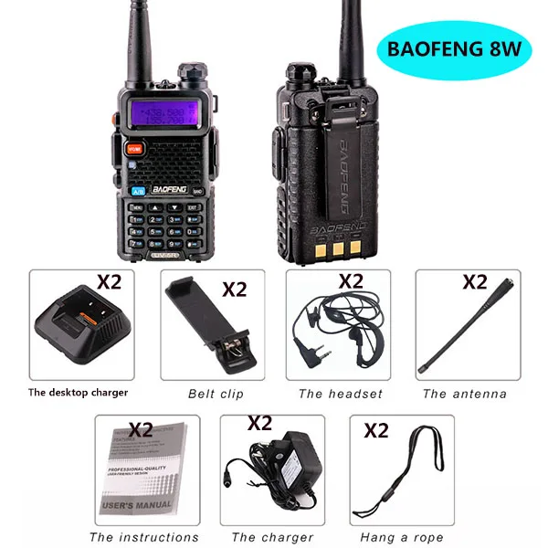 2PCS CB Stasiun Radio Baofeng Uv-5r 8W Jarak Jauh Walkie Talkie Km Taki Vhf Uhf Radio Ht peralatan Ponsel HF Baufeng Derek Jalan