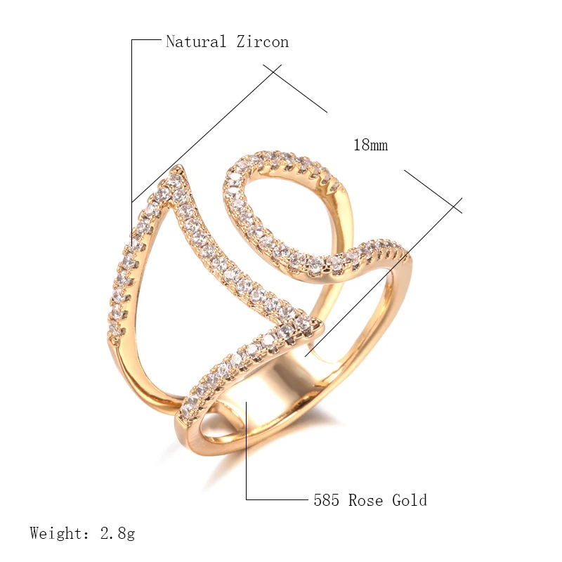 Kinel Fashion 2021 Natural Zircon Ring for Women 585 Rose Gold Geometric Hollow Line Rings Vintage Wedding Jewelry