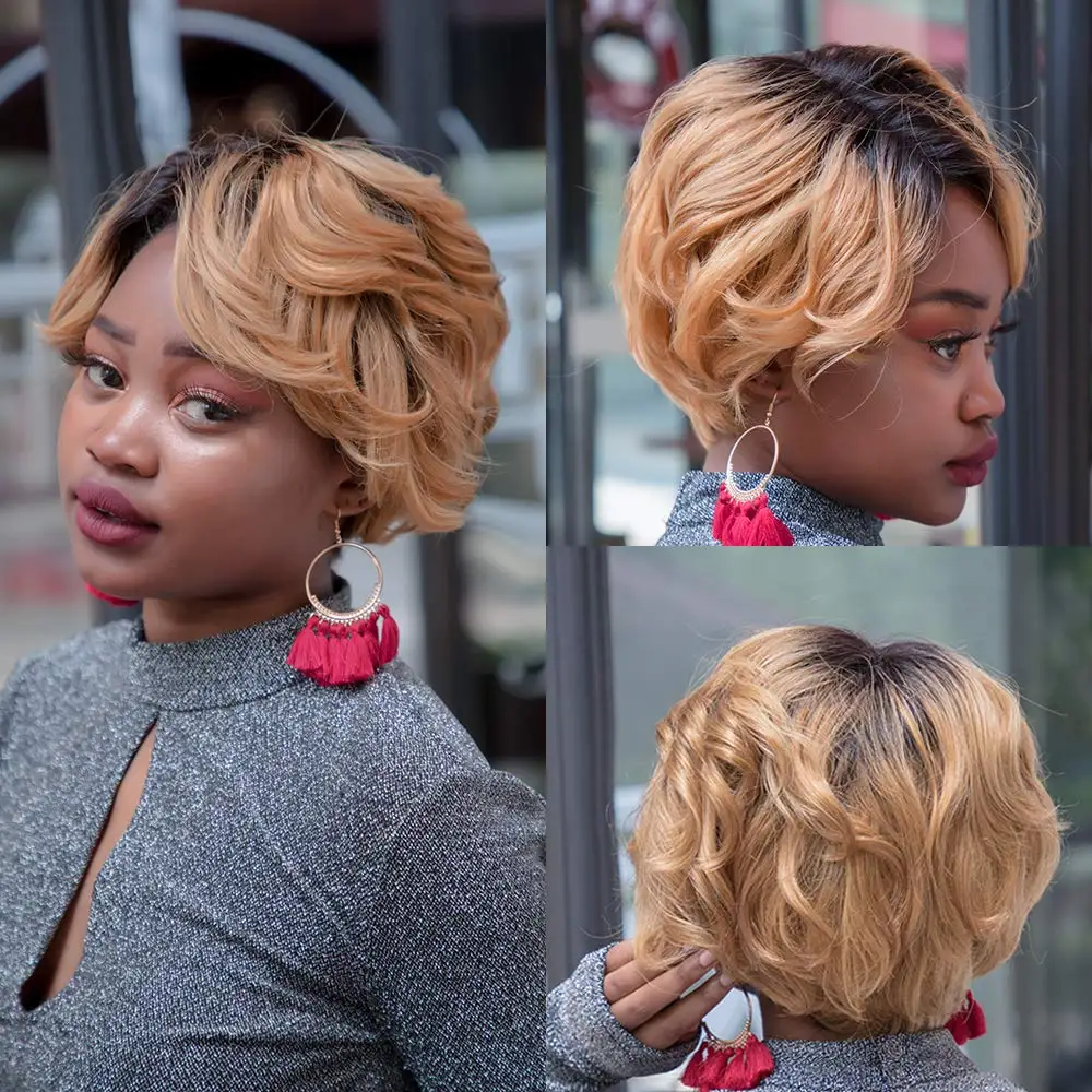 

Human Hair Wigs Omber Short Wig Lace Front Blonde Hair Bob Human Hair Wig for Black Women Pixie Cut Short Wigs