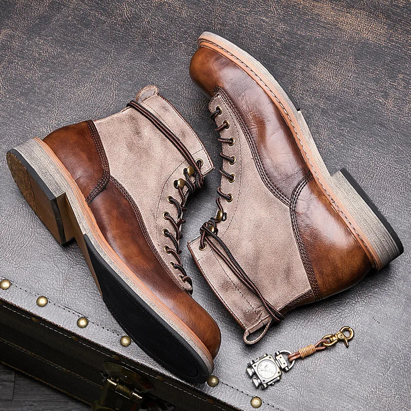 Desert Shoes Autumn Winter Military Boots Round Head Men Zipper Riding boots Cowhide Thick bottom Free Shipping Cowhide