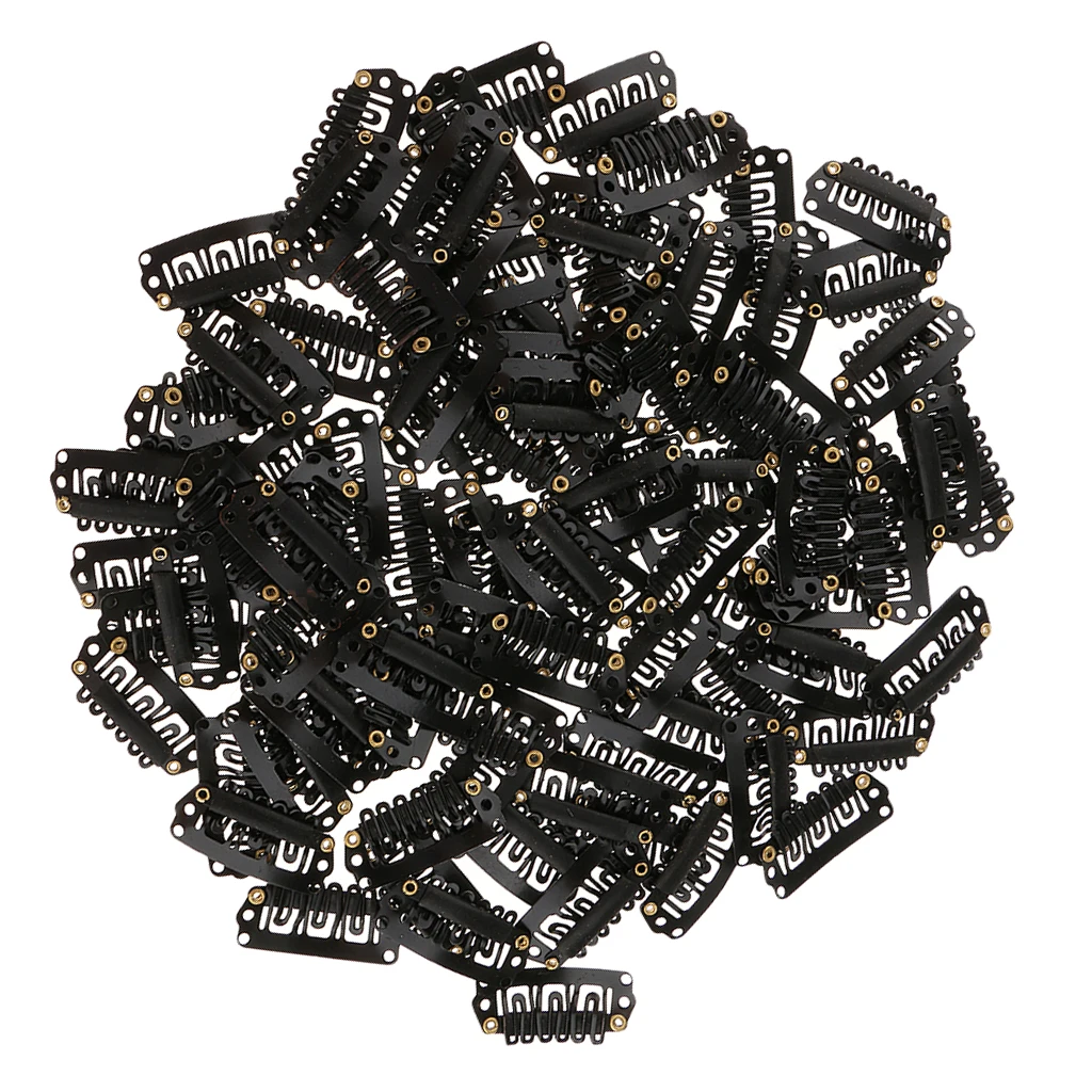 100pcs Metal Snap Clips Grip For Feather Hair Extensions Wigs Weft Hairpiece U Shape Metal Clips for Wigs 28mm