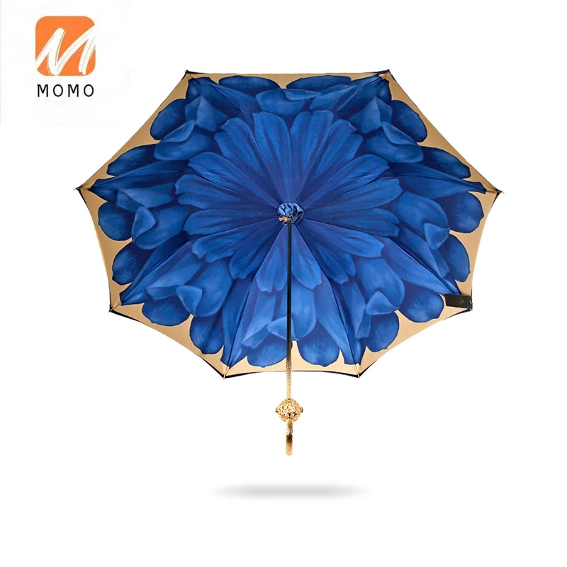 Golden Double Layer Luxury Umbrella Women Sun Rain UV-Protection Parasol Long Handle Umbrella High Quality Rain Gear U5B