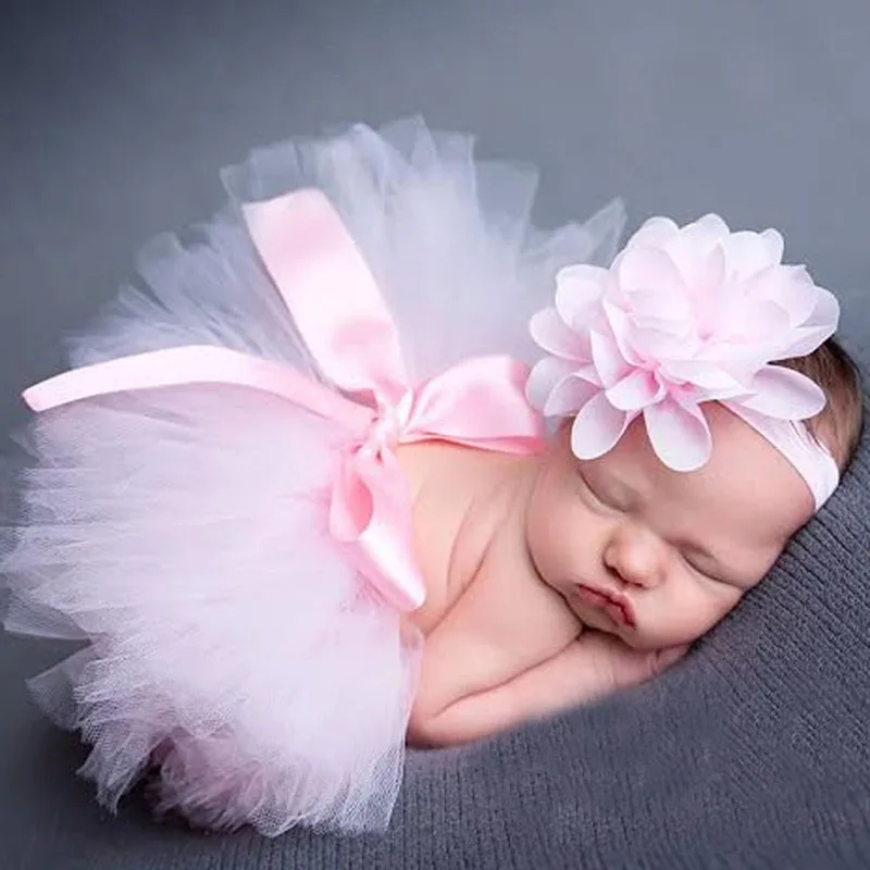 Pale Pink Baby Tutu Skirt and Headband Set Newborn Photography props Infant Cake Smash Tutus Outfit Shower Gift