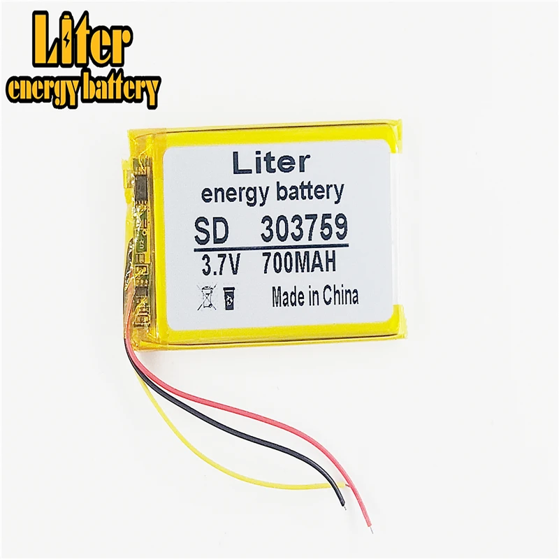 3 line 3.7V 700mAh [303759] Polymer lithium ion / Li-ion battery for ,samrt watch,GPS,mp3,mp4,speaker