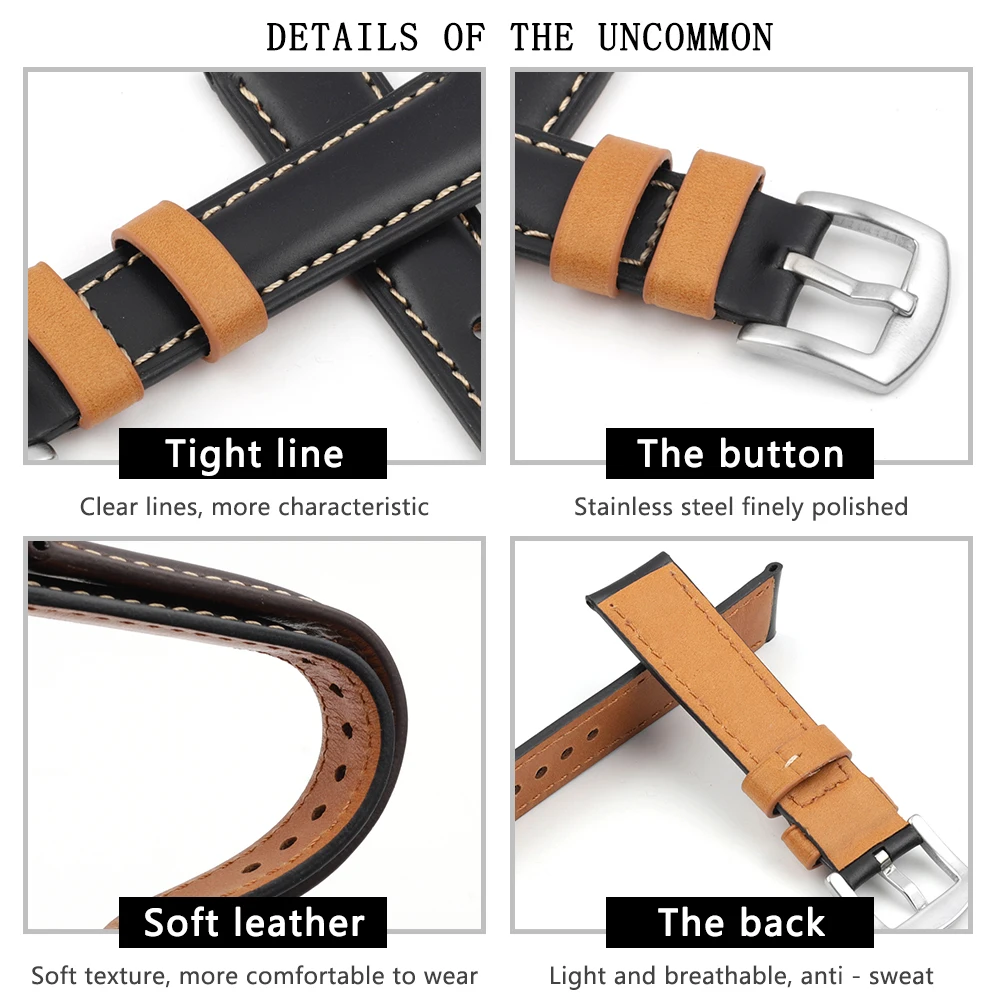 High Quality Genuine Leather Watch Band 18mm 20mm 22mm 24mm Vintage Cowhide Watch Strap Wristband Replacement for Each Watches