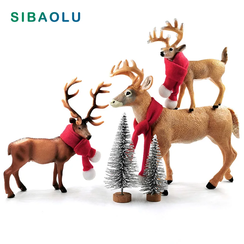 

New Christmas Deer Tree Scarf Elk Figurine Animal Model Home Decor Miniature Fairy Garden Decoration Accessories Modern Toy Set