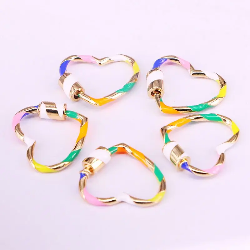 

10PCS, Charm Bright Colorful Heart Jewelry Clasps Copper Connector Lock Carabiner For Jewelry Making Accessories