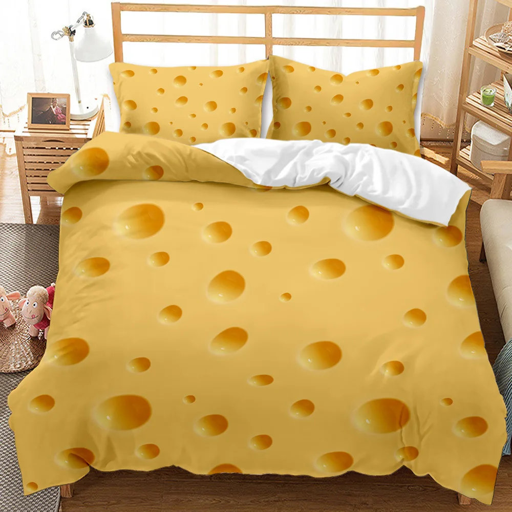 

Bedding Set Duvet Pillowcase Cover Cheese Printed 3D Colorfase Euro Bed Linen Bedroom Bedclothes Soft Comfortable Double Bed