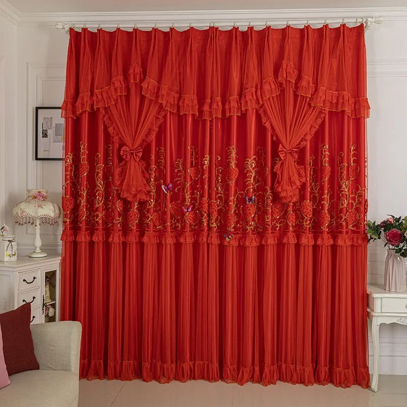 Luxury Blackout Curtains for Living Room, Korean Romantic Red Bedroom, 3 Layers, Eco-Friendly Fabrics, Brand New, Wedding Drapes