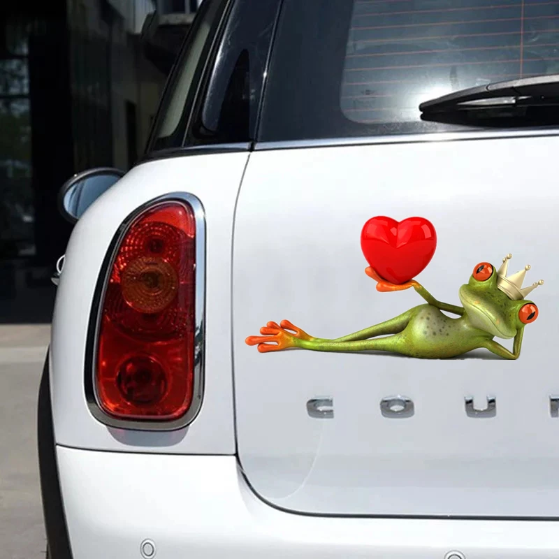 S30954# Various Sizes Self-adhesive Decal Frog with Red Heart Car Sticker Waterproof Auto Decors on Bumper Rear Window Laptop