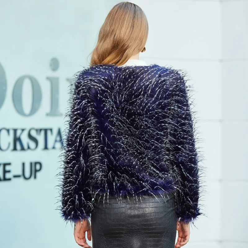 Blue Women Peacock Faux Female Furry Jacket Fall 2023 Winter Shaggy Artificial Fur Coat Abrigo Mujer KJ204