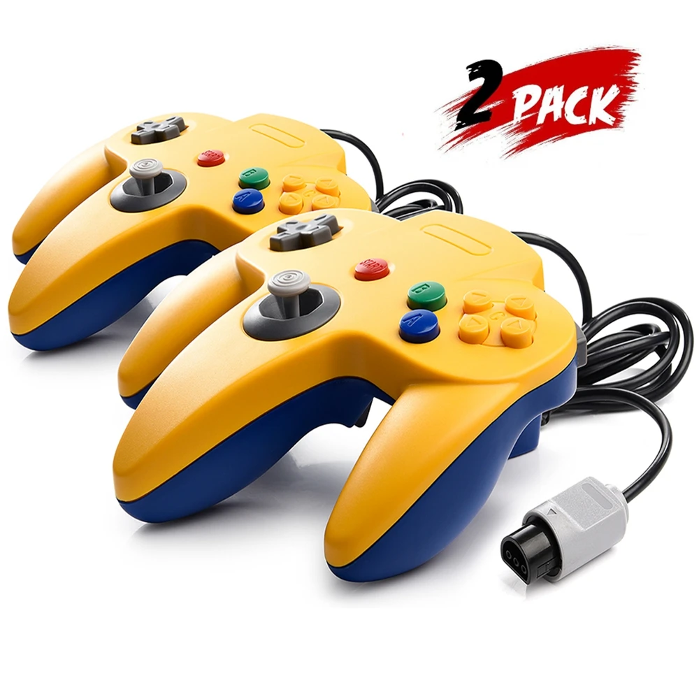 2pcs Classic N64 Controller, miadore Rerto N64 Gaming Remote Gamepad Joystick for N64 Console Video Game System(Yellow and Blue)