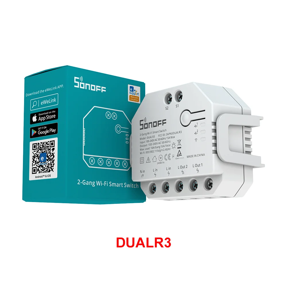 SONOFF DUALR3 / DUALR3 Lite 2-kanaals dubbele relaismodule DIY Wi-Fi MINI slimme schakelaar energiemetering controle via eWeLink Alexa Google