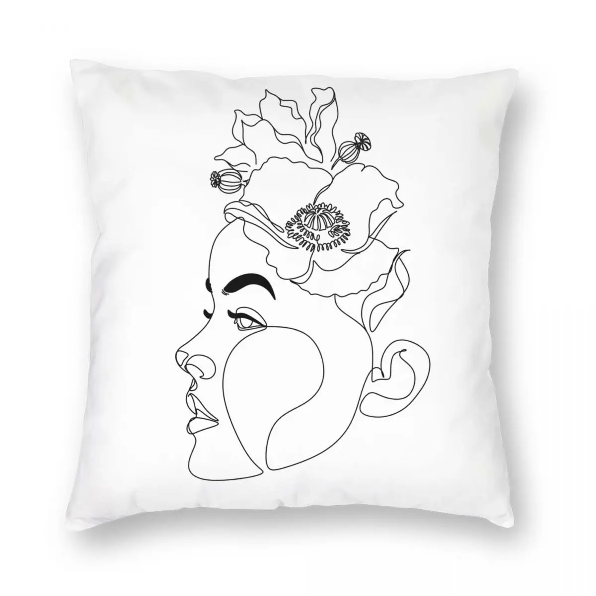 

Head Of Flowers Art Print Line Woman Square Pillowcase Polyester Linen Velvet Printed Zip Decor Home Cushion Cover