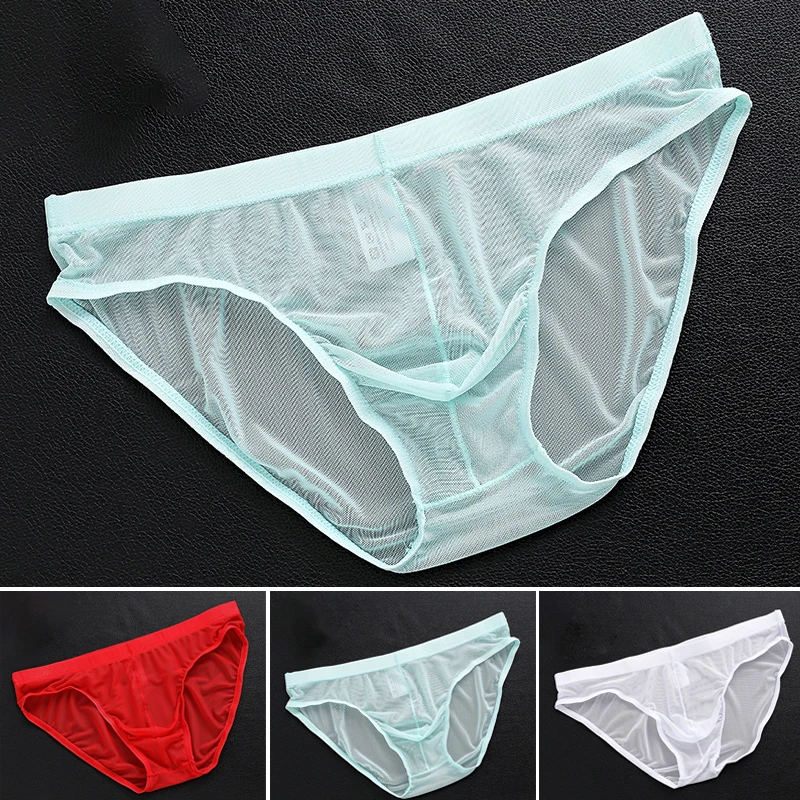 Men\'s Sexy Tulle Netting Transparent Briefs Comfortable Breathable Elastic Soft Underwear Quality Underpants Man