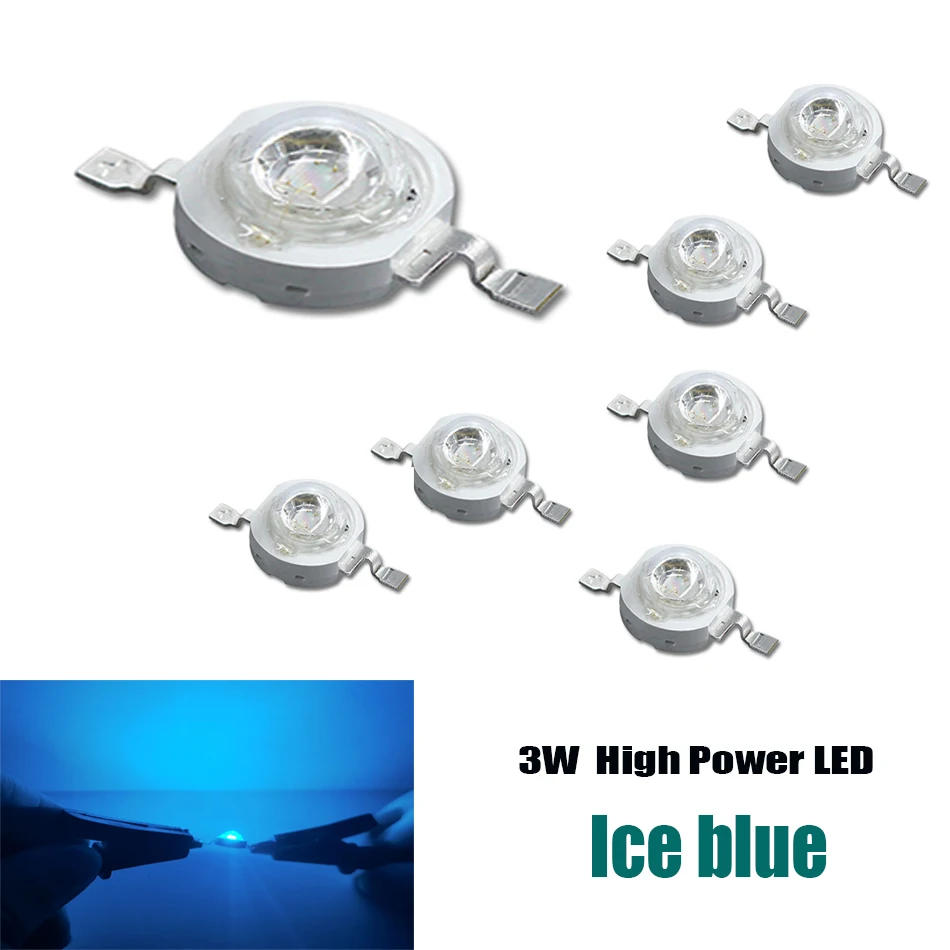 2 10 50 100pcs 3W High Power LED Lamp Ice blue 480nm 3.2-2.6v 700mA  LED Light Emitting Diode