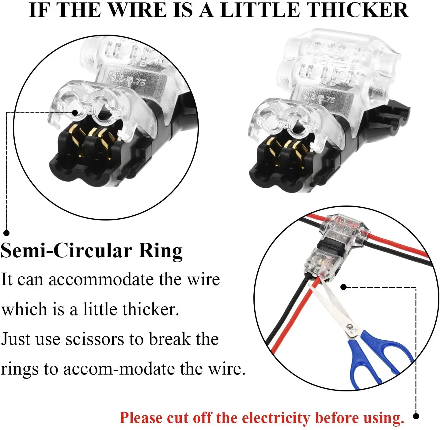 Wire Connectors Low Voltage T Tap Wire Connectors, 3 Way Wire Connector,T Type 2 Pinfor LED Strip,Automotive Connection 24-20AWG