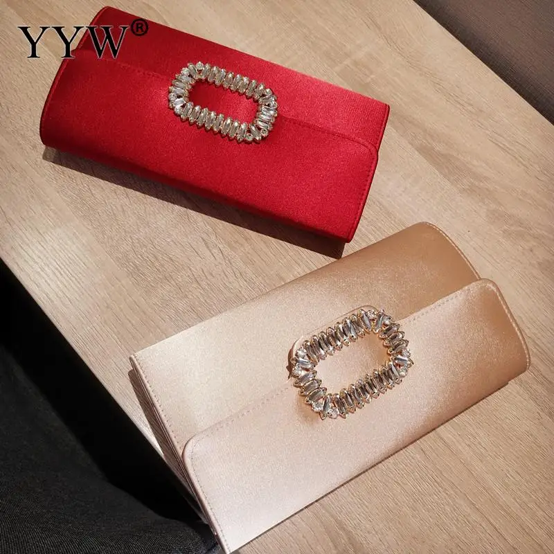 Silk Satin Purses and Handbags Luxury Square Rhinestone for Women Wedding Party Handbag Evening Bag Wedding Clutch Wallet Female