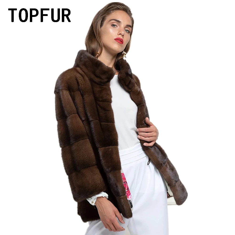 TOPFUR Winter Coat Women Spring Jackets Outwear Natural Mink Fur Coat Plus Size Genuine Leather Jacket Dark Coffee Real Fur Coat