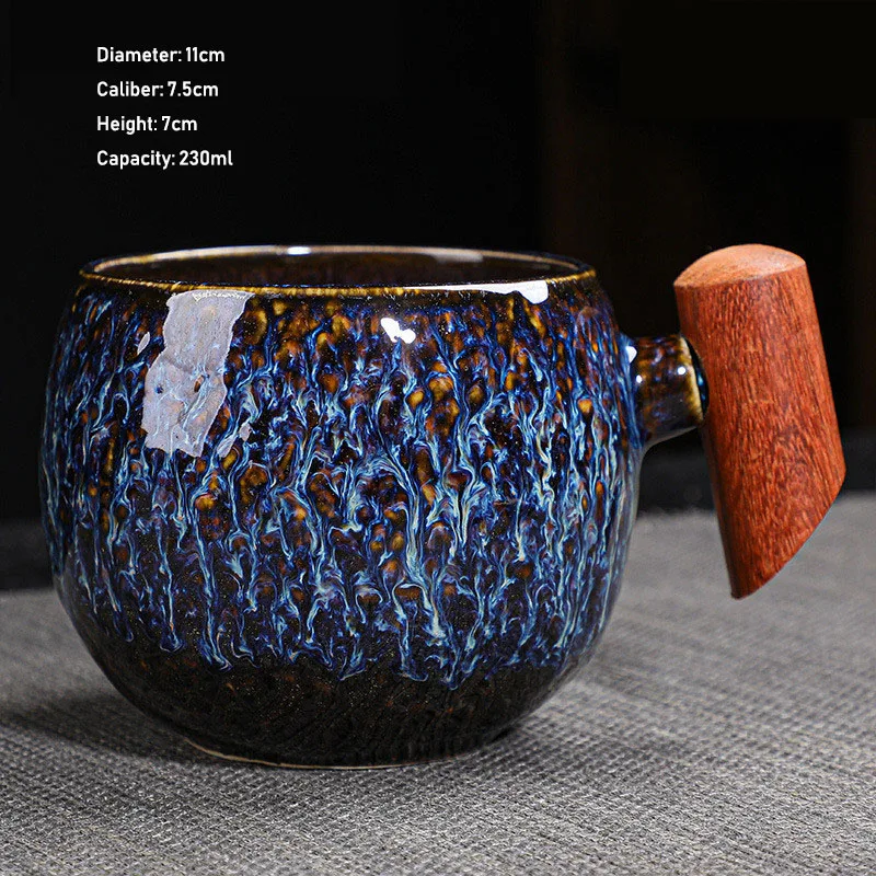 

Kiln Change Ceramic Tea Cup with Wooden Handle Creativity Milk Cup Suitable for Office and Home