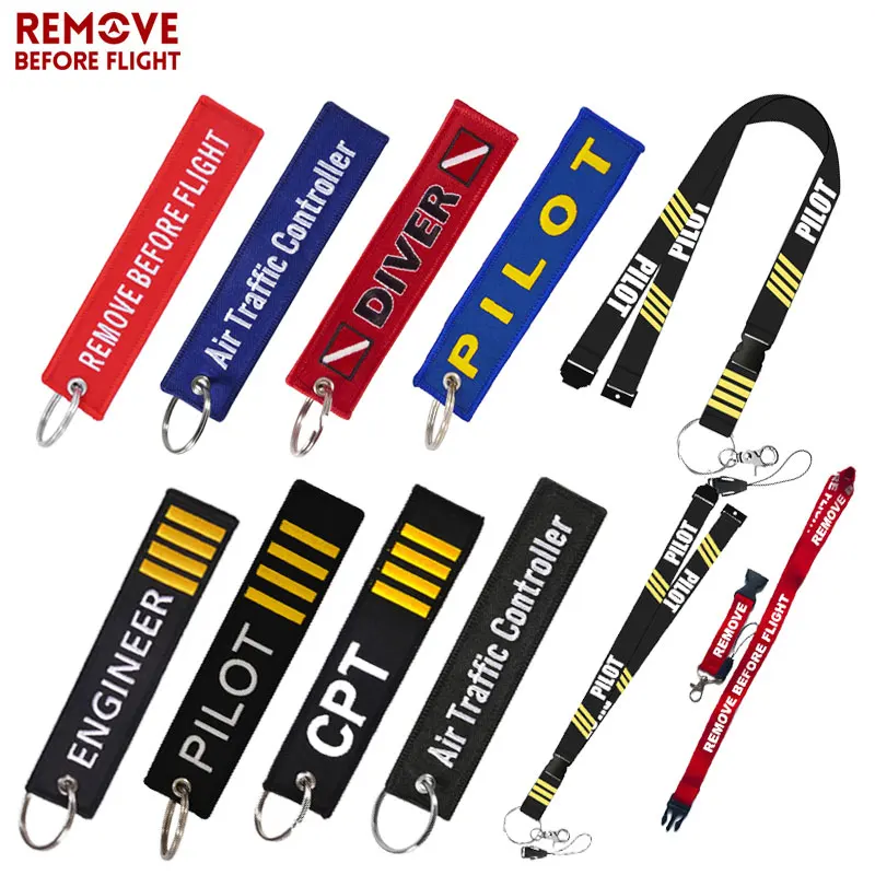 Remove Before Flight Key Chain ATC Air Traffic Controller Key Ring Embroidery Customize Key Chain Cars Motorcycles Keychains Tag