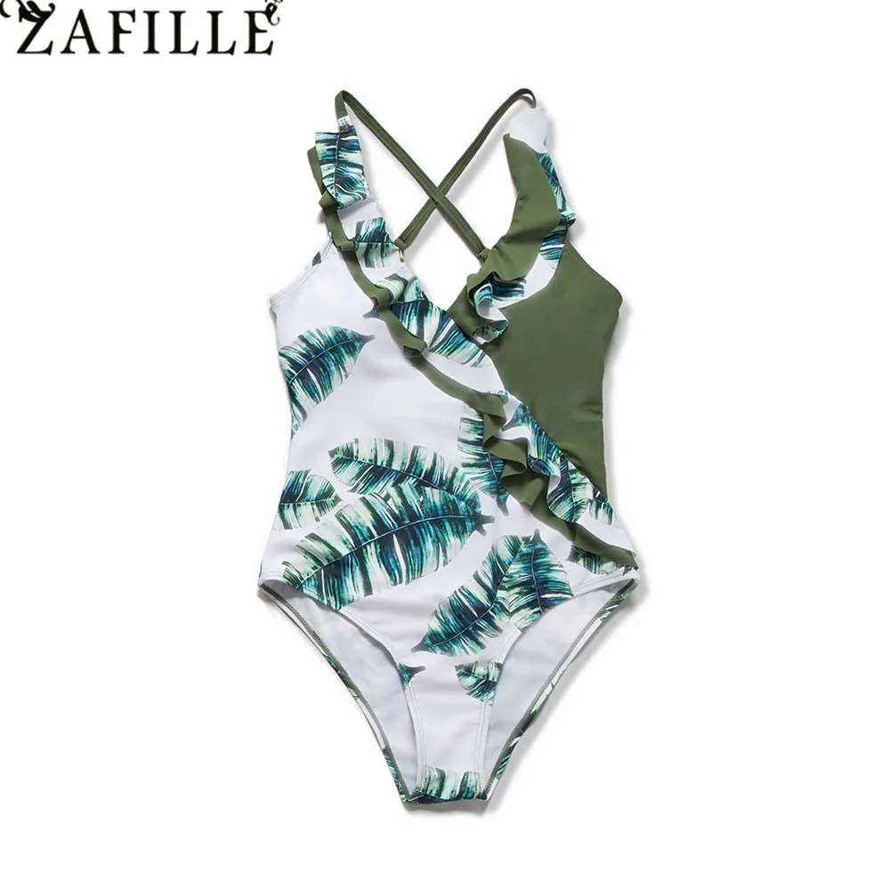 ZAFILLE Women\'s Swimsuit Kid Flamingo Girls\' Swimsuit Green Bathing Suit Family Swimwear Women Ruffles Swimming Suit Boy Shorts