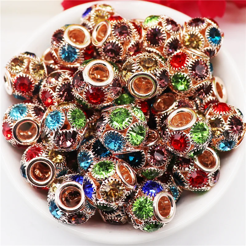 20Pcs/Lot Disco Round Ball Beads Pave Crystal Rhinestone 5mm Large Hole European Murano Spacer Charms for Women Bracelet Jewelry