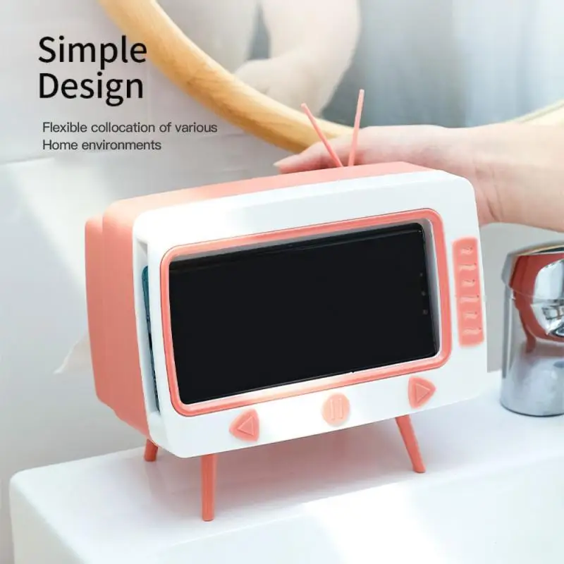 2 In 1 Tv Mobile Phone Stand With Tissue Box Home Simple Cute Cellphone Holder Multifunction Desktop Decoration 3 Optional Color