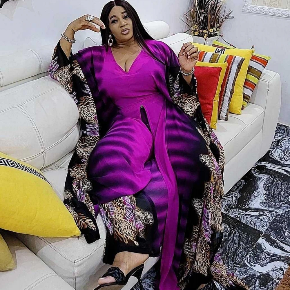 2 Piece Pants Sets Maxi Dress Suits African Clothes For Women Party Dresses 2021 Summer Chiffon Print Eid Kaftan Abaya Dubai