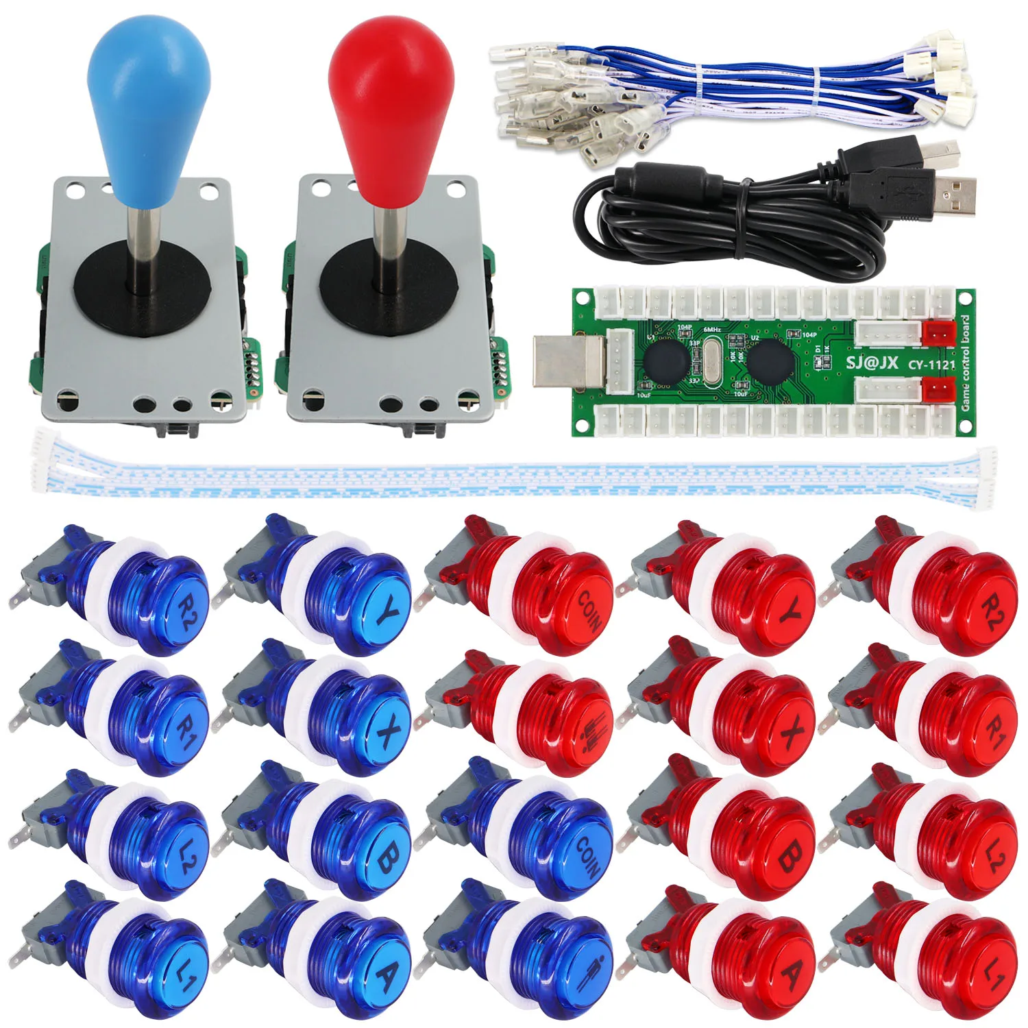 

SJ@JX Arcade Game 2 Player Controller DIY Kit Buttons with Logo Start Select 8 Way Joystick USB Encoder for PC MAME Raspberry Pi