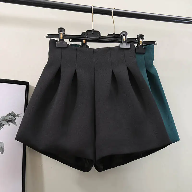 S-3XL Plus Size Korean Fashion Loose Tutu Shorts For Women Black Pleated Lantern High Waist Wide Leg Summer Shorts Female C7267