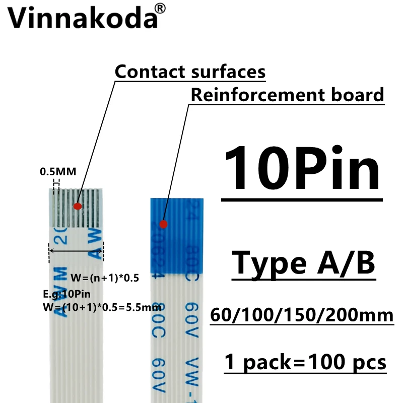 10PCS/100PCS AWM 20624 80C 60V VW-1 FFC-0.5MM-10P TypeA/B 60/100/150/200มม.