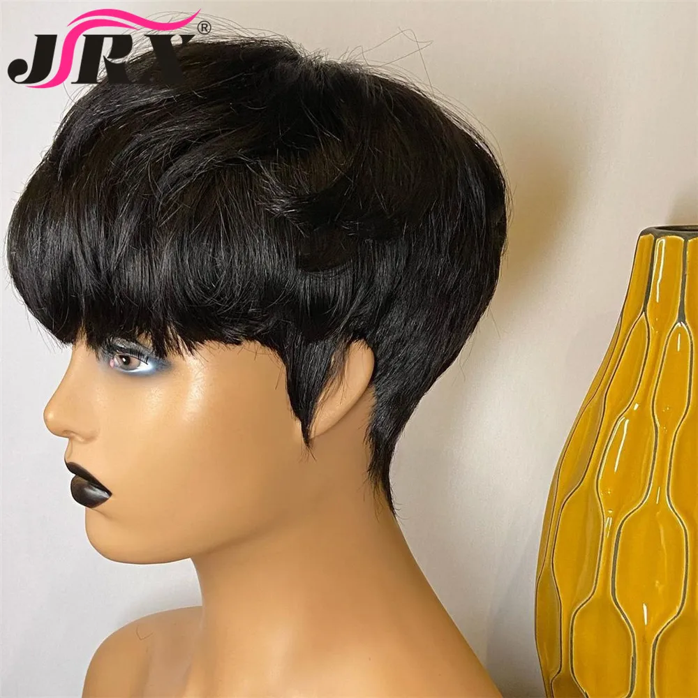 Perruque Péruvienne Naturelle Remy, Cheveux Courts Ondulés, Coupe Pixie, Entièrement Faite à la Machine, Document Noir, pour Femme