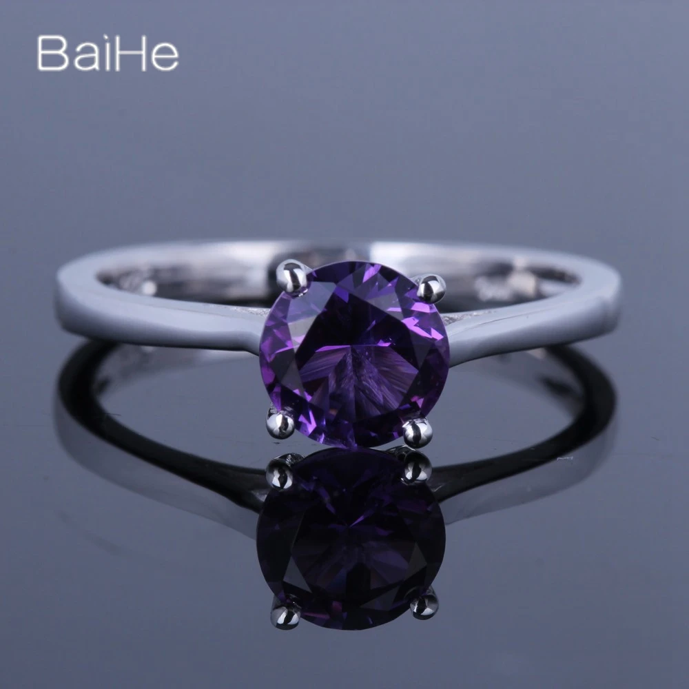 

BAIHE Solid 14K White Gold 0.9CT Flawless Amethyst Wedding Gift Women Trendy elegant Fine Jewelry Amethyst Ring