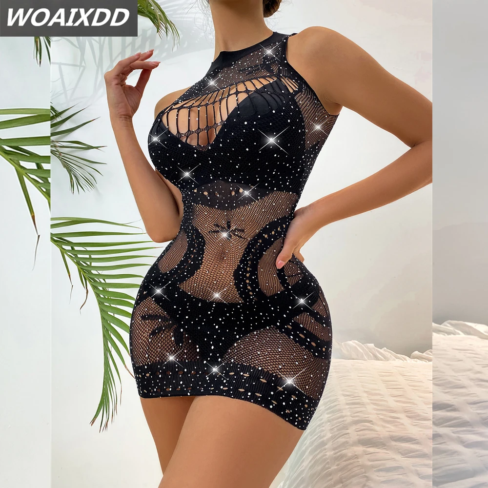 Diamonds New Fishnet Underwear Elasticity Nylon Sexy Lingerie Dress Women Sexy Costumes Exotic Super Elastic Adult Clothes