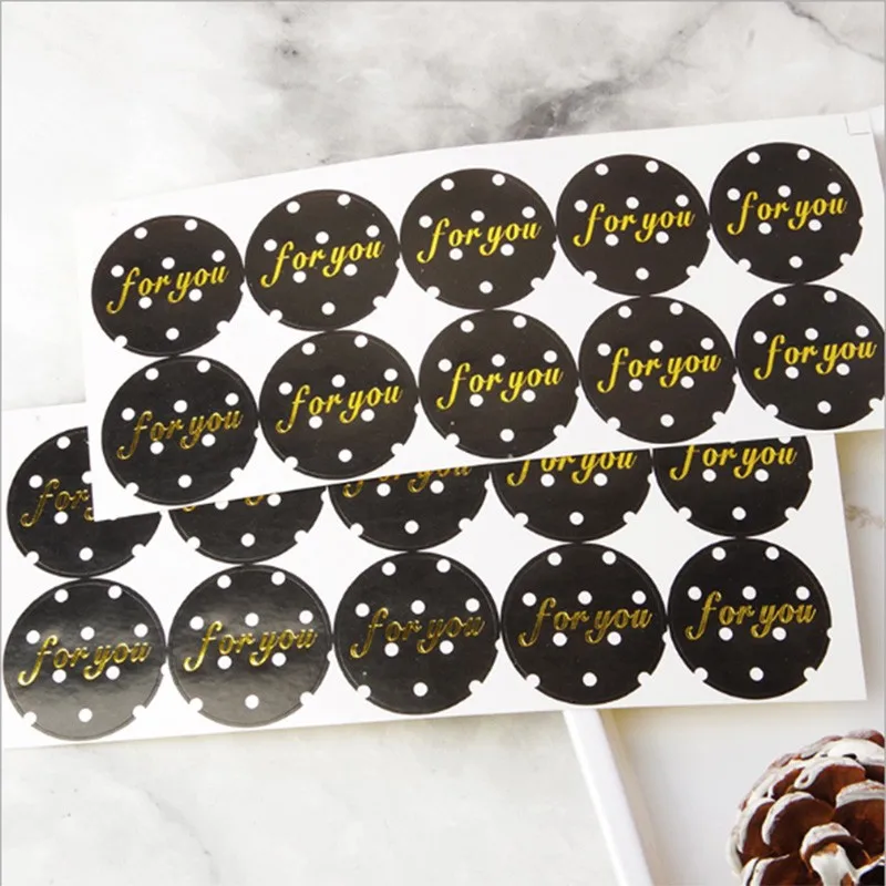 100pcs Vintage Creative Black Dots series Round Kraft paper Sticker for Handmade Products Gift seal sticker label