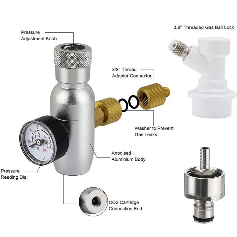 Stainless Carbonation Cap 60psi CO2 Charger With 5/16