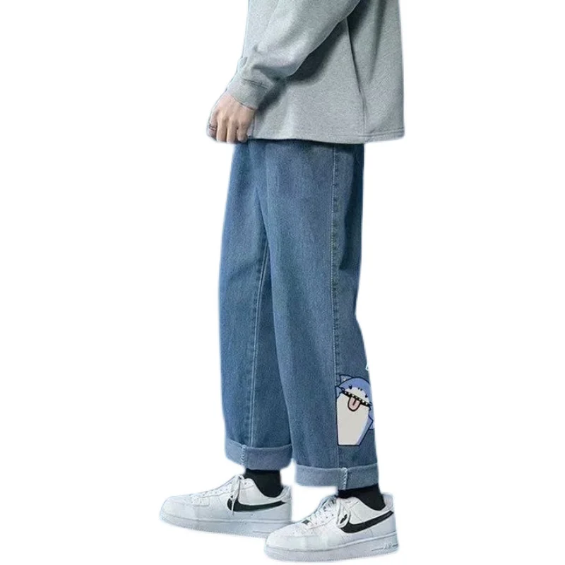 Cartoon print jeans straight leg high waist casual pants джинсы для мужчин брюки мужские ropa hombre denim trousers pantalon2021