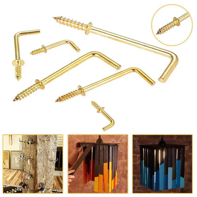 

50pcs L shape Dresser Cup Hooks Right Angle Screws 5 Style Hanger Alloy Frame Sheep Eyes Iron Hanging