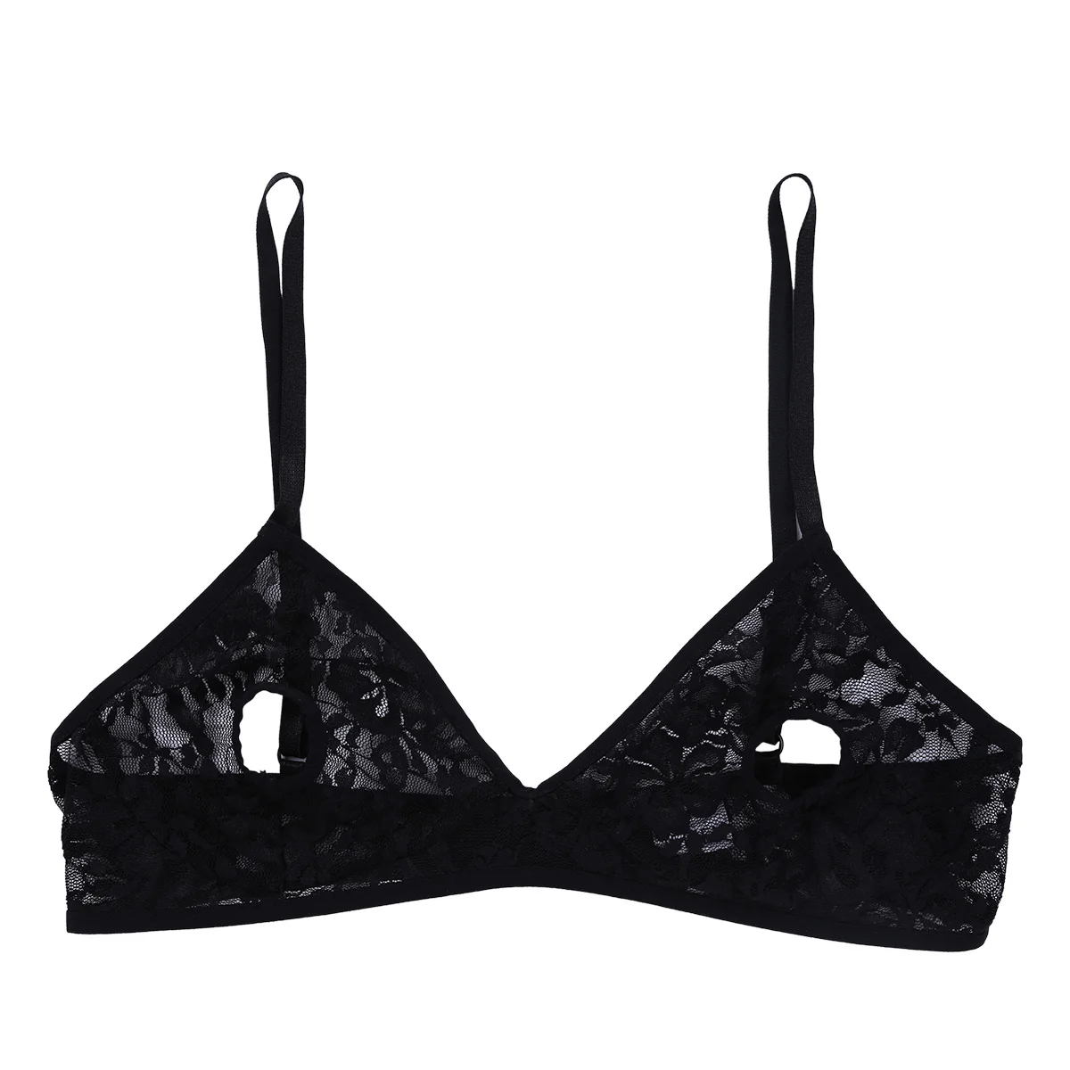 Women Lingerie Sheer Sexy Lace Floral Open Nipples Bra Top Wire-free Unlined Triangle Cup Hollow Out Straps Bra Bralette Vest