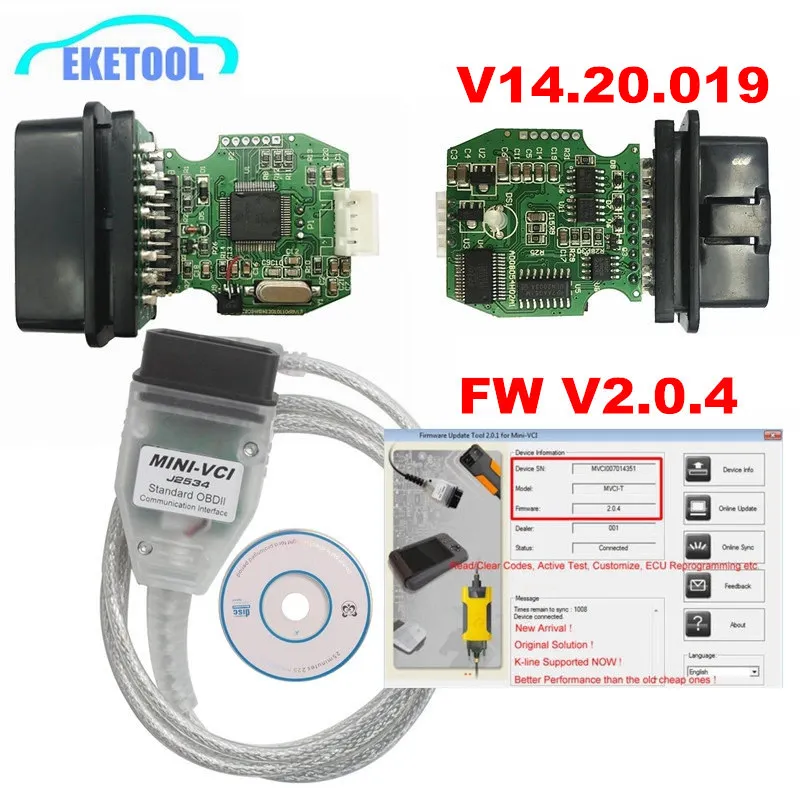 Newest MINI VCI V2.0.4 Real Firmware Upgraded V14.20.019 For Toyota TIS Techstream j2534 K-Line CAN-BUS FT232RL