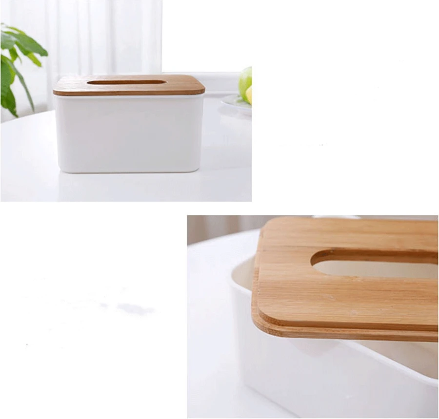 New Plastic Tissue Box with Bamboo Lid Holder Kitchen Storage Box Office Home  Table Organizer Car Tissue Box With Phone Shelf