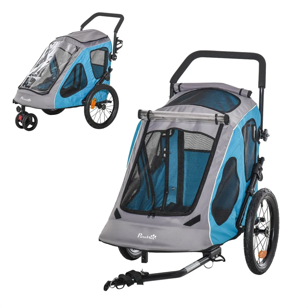 PawHut dog stroller 2 in 1 foldable trolley with handlebar Swivel wheel retractable hitch cargo 30 kg 140x71x105 cm